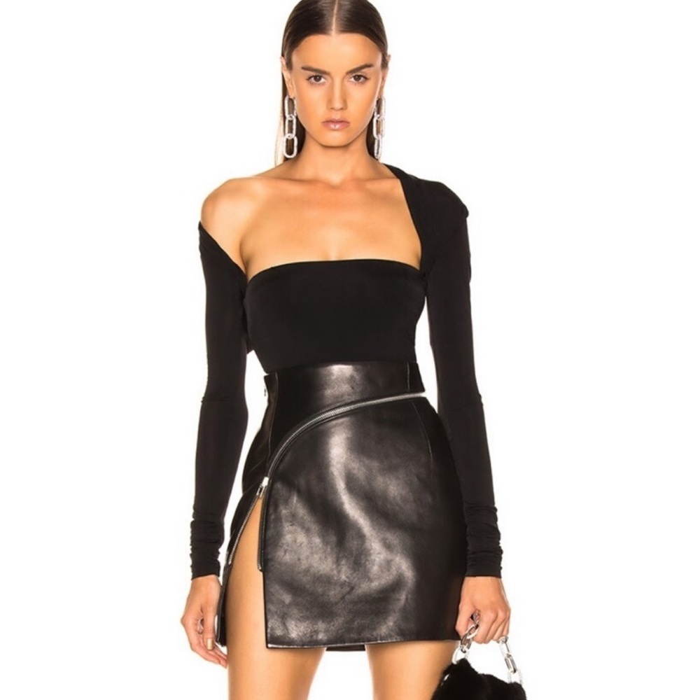 NWT Alexander Wang asymmetric black draped bodysuit sz M